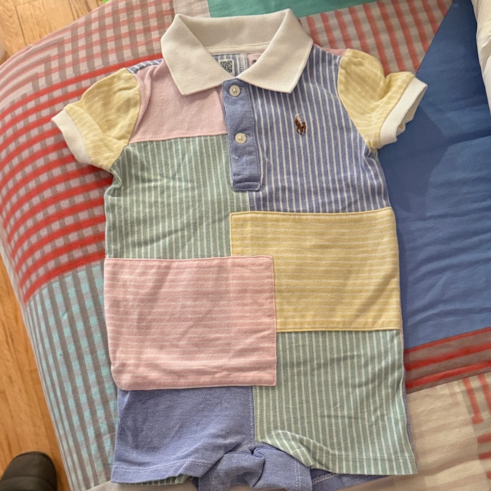 Ralph Lauren Pastel Patchwork Polo Romper NWOT